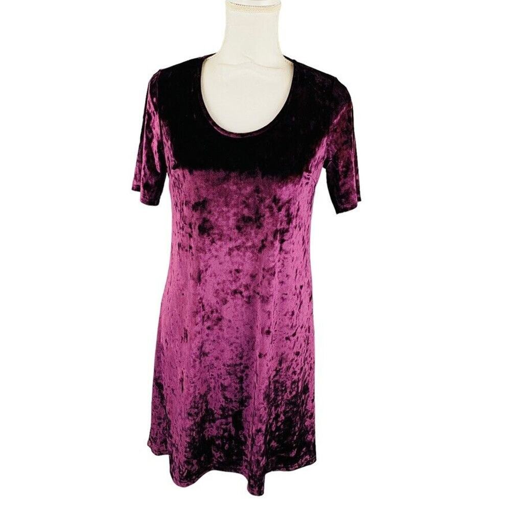 New Dress Barn Womans Sz Medium Petite Dress Purple Velvet Hi-Low NWT‎